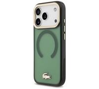 CG MOBILE Lacoste Coque transparente anti-chocs avec logo or givré compatible avec MagSafe pour iPhone 17 Pro (Sinople)