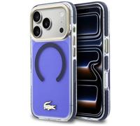 CG MOBILE Lacoste Coque transparente anti-chocs avec logo or givré compatible avec MagSafe pour iPhone 17 Pro (marine)