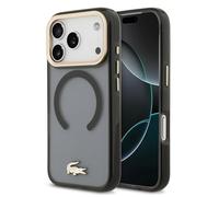 CG MOBILE Lacoste Coque transparente anti-chocs avec logo or givré compatible avec MagSafe pour iPhone 17 Pro (noir)