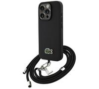 CG MOBILE Lacoste Iconic Petit Pique Crossbody Coque pour iPhone 15 Pro Max Compatible avec MagSafe (Noir)