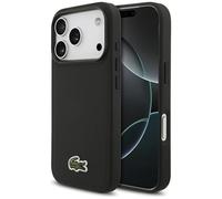 CG MOBILE Lacoste Iconic Petit Piqué Logo tissé Compatible avec MagSafe Coque pour iPhone 17 Pro (Noir)