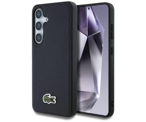 CG MOBILE Lacoste Iconic Petit Piqué Logo tissé Compatible avec MagSafe Coque pour Samsung Galaxy S25 (Bleu marine)