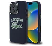 CG MOBILE Lacoste LCHMP16LUCRV Coque de protection en silicone pour iPhone 16 Pro 6,3" Bleu marine Logo craquelé
