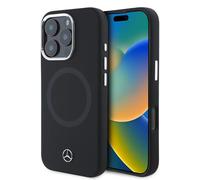 CG Mobile Mercedes-Benz HC Coque de téléphone conçue pour iPhone 16 Pro, Durable, résistante aux Chocs, Compatible avec MagSafe, Coque en Silicone avec Logo Ton sur Ton, Noir