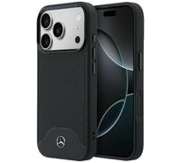 CG MOBILE Mercedes Coque en cuir effet bois et courbe compatible avec MagSafe pour iPhone 17 Pro Max (noir)