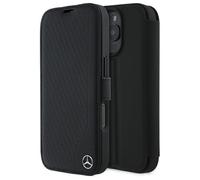 CG MOBILE Mercedes MEBKP16L23RBGVK Étui de Protection pour iPhone 16 Pro 6,3" Noir Produit sous Licence Imitation Cuir Bois