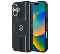 CG Mobile Mercedes MEHMP16S23HRSK Coque pour iPhone 16 6,1" Noir Produit sous Licence MB Double Lignes croisées Compatible avec MagSafe