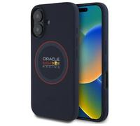 CG MOBILE Red Bull RBHMP16S24SIILVR Coque pour iPhone 16 6,1" Bleu Marine Licence Silicone Anneau Rouge Compatible MagSafe