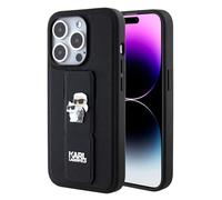 Karl Lagerfeld Gripstand Saffiano Karl & Choupette Pins Étui, Noir - iPhone 15 Pro Max