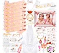 CGBOOM Lot de 36 accessoires pour enterrement de vie de jeune fille, 1 écharpe Bride to Be 8 Team, voile en cascade, diadème de mariée, kit d'accessoires pour cabine photo de mariage, enterrement de