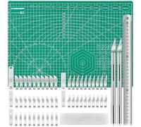 CGBOOM Lot de tapis de découpe auto-réparants avec 50 lames et règle en acier pour travaux manuels, base de dessin, scalpel (A3)