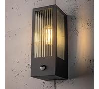 CGC Lighting Applique murale d'extérieur Éclairage E27 noire en verre biseauté avec capteur de mouvement PIR