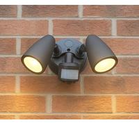 CGC Lighting Applique murale d'extérieur noire à double projecteur LED, 2 spots de sécurité réglables pour garage et abri de jardin Éclairage (Noir PIR)
