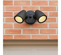 CGC Lighting Applique murale d'extérieur noire à double projecteur LED, 2 spots de sécurité réglables pour garage et abri de jardin Éclairage (Noir)