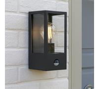 CGC Lighting Applique murale extérieure Éclairage noire avec détecteur de mouvement PIR et diffuseur transparent IP44 E27