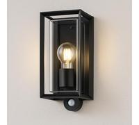 CGC Lighting Applique murale extérieure noire moderne, ampoule E27, Capteur de mouvement PIR, alimentation secteur, jardin, porche, terrasse (Noir PIR)