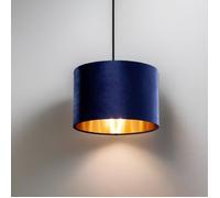 CGC Lighting Lampe de table suspendue à abat-jour tambour intérieur 30 cm Bleu Marine Doré