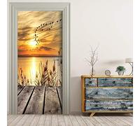 CGDGRA Porte Sticker Trompe Loeil 3D Stéréo 77x200cm Stickers Muraux Stickers Porte Imperméables Chambre Enfant Orange Nature Sunset Scene PVC Mat Usage Unique Indoor Outdoor