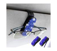 CGEAMDY 2 Pcs Support de Lunettes Voiture, Bling Cristal Strass Voiture Lunettes de Soleil Pare-Soleil Montage, Multifonctionnel Porte Lunette Voiture avec Clip de Billet (Bleu Foncé)