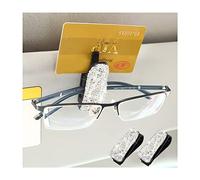 CGEAMDY 2 Pcs Support de Lunettes Voiture, Bling Cristal Strass Voiture Lunettes de Soleil Pare-Soleil Montage, Multifonctionnel Porte Lunette Voiture avec Clip de Billet (Blanc)