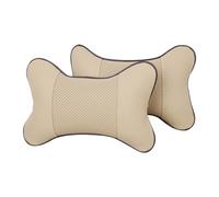 CGEAMDY 2 Pièces Coussin Nuque Pour Siège Voiture, Coussin D'appui-Tête Pour L'appui-Tête Du Siège De La Voiture Fabriqué En Laine De Coton Et En Cuir, Coussins D'appui Avec Sangle(Beige)