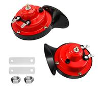 CGEAMDY 300DB Snail Air Horn, Paquet de 2 Kit de Cornes de Train Super Bruyant 12V, Universelle Imperméable d'escargot Air Corne, Corne électrique pour Motocyclette Camions Voitures Vélos(Rouge)