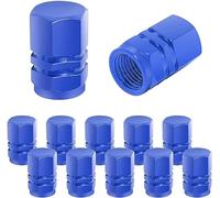 CGEAMDY Bouchon Valve Pneu Voiture, 12 Pièces de Cache-poussière de Roue de Voiture en Aluminium, Imperméable et Anti-Résistant, Valve de Pneu Universelle pour Voitures, Camions, Motos (Bleu)