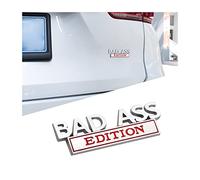 CGEAMDY Car Emblème de l'édition Bad Ass, Emblèmes 3D Métal Bad-Ass Edition, Badge D'aile 3D Autocollant pour Voiture avec Adhésif 3M, Autocollant pour Voiture Grille Avant Capot Coffre(Argent-Rouge)
