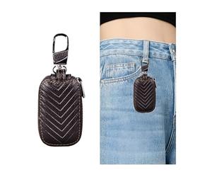 CGEAMDY Étui Universel Pour Clés Voiture, Housse De Protection De Télécommande De Voiture En Cuir, Porte-Clés Voiture En Cuir PU Avec Fermeture Éclair Et Crochet, Pour Femmes Et Hommes(Café)