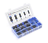 CGELE Lot de 60 raccords de tuyau d'air à connexion rapide de 1,6 cm, 1,4 cm, 5/16 cm, 3/8 1,2 cm, kit de raccords de conduite d'air pour tube de 5/32 1/4 5/16 3/8 1/2"