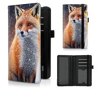 CGFGHHUY Protège-carnet de chèques personnel en cuir synthétique avec emplacements pour cartes, porte-stylo et sangle élastique pour chèques en double, renard roux, 7.28 x 3.93 inch, Renard rouge