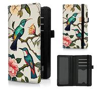CGFGHHUY Protège-carnet de chèques personnel en cuir synthétique avec emplacements pour cartes, porte-stylo et sangle élastique pour chèques en double, Fleurs d'oiseaux., 7.28 x 3.93 inch, Fleurs