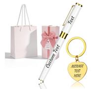CGFN Stylo Personnalisable Gravé Prenom,Stylos Personnalisés avec Prenom,Coffret Beau Stylo avec Porte Cle Cadeau Femme Elegant Homme élégant Collegue de Travail Femme (Blanc)