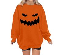 CGGMVCG Chandail d'halloween pour Femmes Sweatshirts d'halloween Hauts d'halloween à Manches Longues Motif Citrouille Mignonne d'automne 2025, Orange, XXL