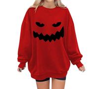 CGGMVCG Chandail d'halloween pour Femmes Sweatshirts d'halloween Hauts d'halloween à Manches Longues Motif Citrouille Mignonne d'automne 2025, Rouge, M