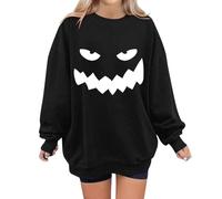 CGGMVCG Chandail d'halloween pour Femmes Sweatshirts d'halloween Hauts d'halloween à Manches Longues Motif Citrouille Mignonne d'automne 2025, Noir, XL