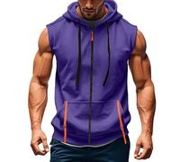 CGGMVCG Chemise à capuche sans manches pour homme avec lacets et col en V - Haut d'été texturé à capuche - Style hippie, bohème, médiéval et Renaissance - Gilet de pirate avec poche, Z02 Violet, 3XL