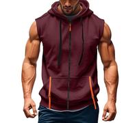 CGGMVCG Chemise à capuche sans manches pour homme avec lacets et col en V - Haut d'été texturé à capuche - Style hippie, bohème, médiéval et Renaissance - Gilet de pirate avec poche, Z02 Wine, L