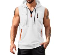 CGGMVCG Chemise à capuche sans manches pour homme avec lacets et col en V - Haut d'été texturé à capuche - Style hippie, bohème, médiéval et Renaissance - Gilet de pirate avec poche, Z01 Blanc, L