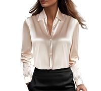 CGGMVCG Chemisier d'été décontracté à Manches Longues en Satin de Soie pour Femme