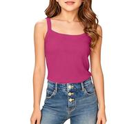 CGGMVCG Débardeur côtelé sans Manches pour Filles - Col carré - Débardeurs à Bretelles - Coupe ajustée - Tendance - Uni - sous-vêtements - Haut Caraco - Âge 7-16 Ans, Rose Vif, 15-16 Ans