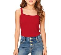 CGGMVCG Débardeur côtelé sans Manches pour Filles - Col carré - Débardeurs à Bretelles - Coupe ajustée - Tendance - Uni - sous-vêtements - Haut Caraco - Âge 7-16 Ans, Rouge, 8-9 Ans