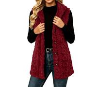CGGMVCG Gilet polaire sans manches avec boutons pour femme - Veste à capuche texturée torsadée - Coupe ample - Sherpa moelleux