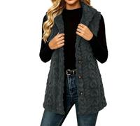 CGGMVCG Gilet polaire sans manches avec boutons pour femme - Veste à capuche texturée torsadée - Coupe ample - Sherpa moelleux