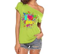 CGGMVCG Hauts Mignons pour Femmes avec Inscription « I Love The 80s » à épaules dénudées - Costumes Disco des années 80 - T-Shirts pour Femmes, Z02 Vert, XL