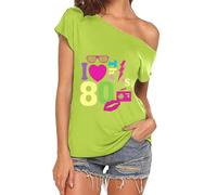 CGGMVCG Hauts Mignons pour Femmes avec Inscription « I Love The 80s » à épaules dénudées - Costumes Disco des années 80 - T-Shirts pour Femmes, Z01 Vert, M