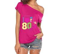 CGGMVCG Hauts Mignons pour Femmes avec Inscription « I Love The 80s » à épaules dénudées - Costumes Disco des années 80 - T-Shirts pour Femmes, Z01 Rose, L