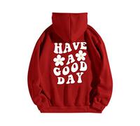 CGGMVCG Have A Good Day Sweats à Capuche pour Femme avec imprimé Marguerite Amusant, Sweat à Capuche décontracté à Manches Longues, Rouge, XL