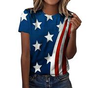 CGGMVCG Joli Haut décontracté pour Femme - Imprimé Drapeau américain - Col Rond - Manches Courtes - T-Shirt pour Femme, Z06 Bleu, S