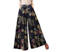 CGGMVCG Pantalon à Jambe L pour Femme - Pantalon décontracté imprimé Floral - Ceinture élastique - Pantalon Palazzo pour Femme, Bleu, Taille M